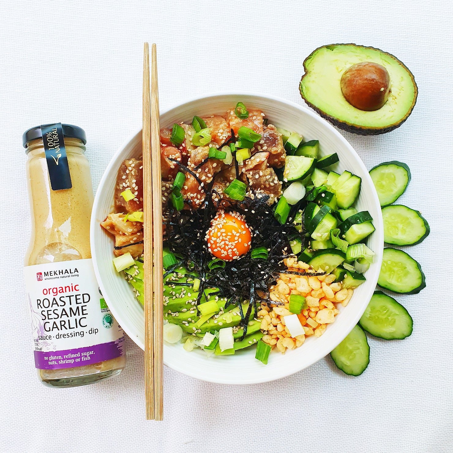 Roasted Sesame Garlic Poke Bowl | Slo-recipe | Slowood
