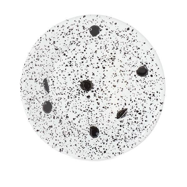 Mediterranean Small Flat Plate 21cm Black Splatter on White - Slowood