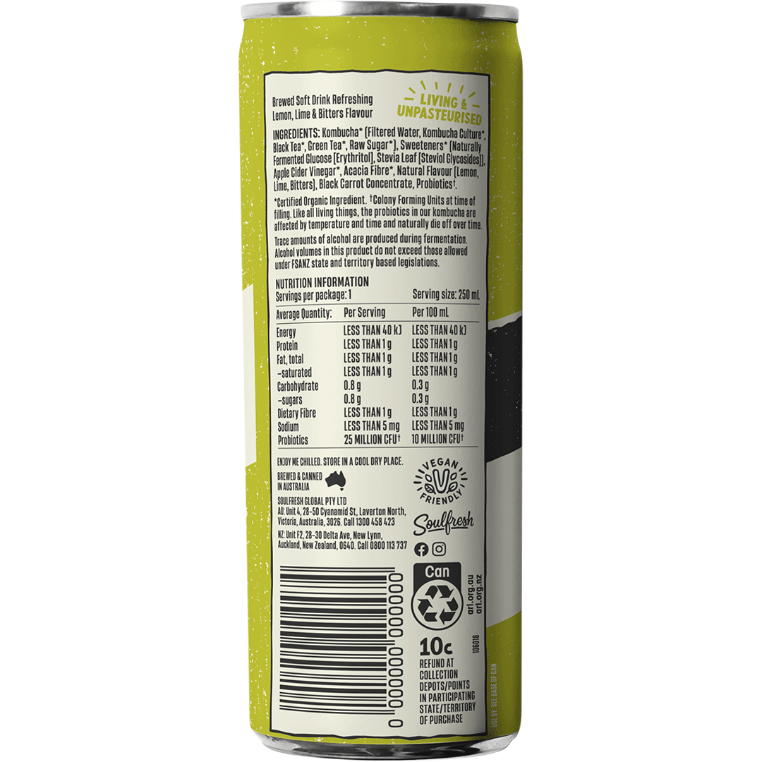 Organic Kombucha- Lemon, Lime & Bitters 250ml - Slowood