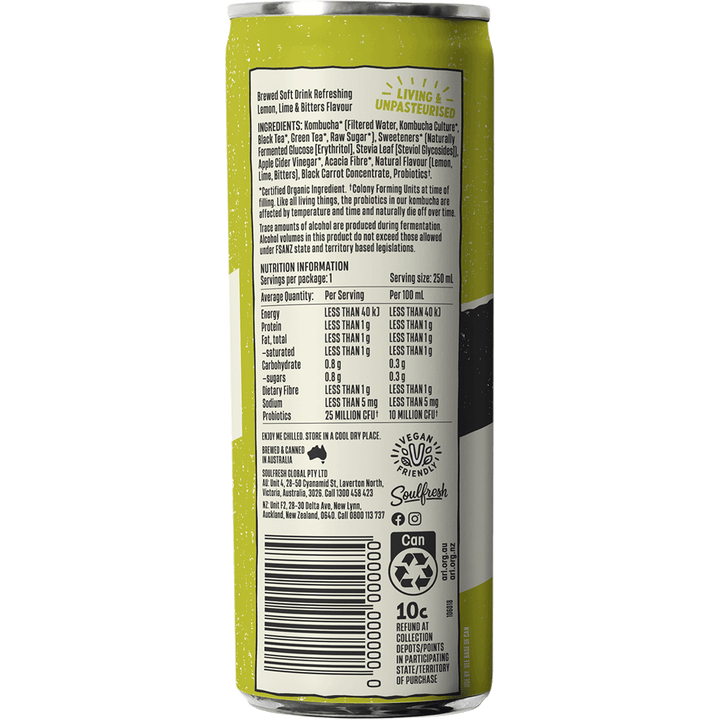 Organic Kombucha- Lemon, Lime & Bitters 250ml - Slowood