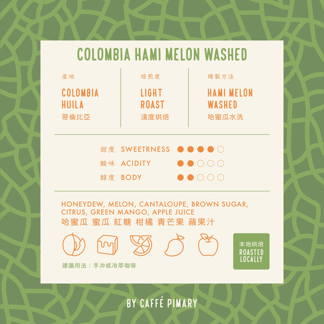 CB30 哥倫比亞薇拉省哈蜜瓜水洗咖啡豆（每10克出售）