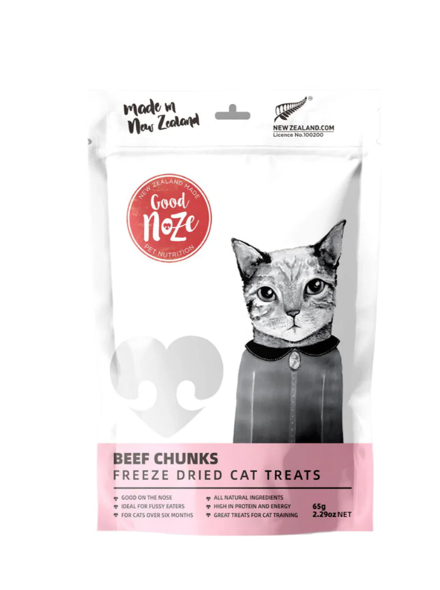 Freeze Dried Treats For Cats - NZ Free  Range Grass Fed Beef Chunks 65g - Slowood