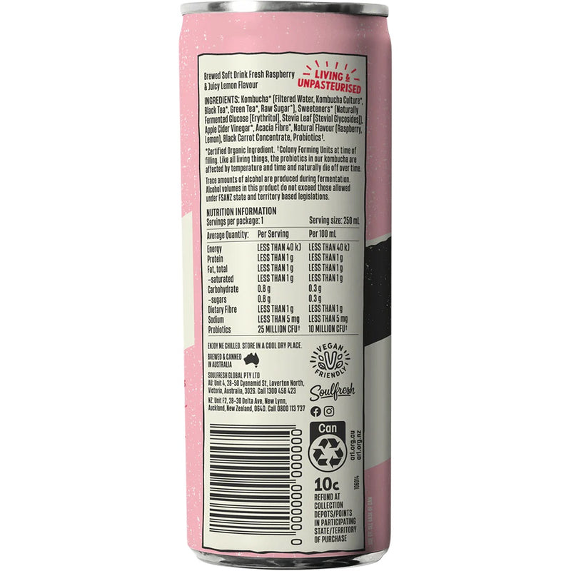 Kombucha Cans - Raspberry & Lemon 250ml - Slowood