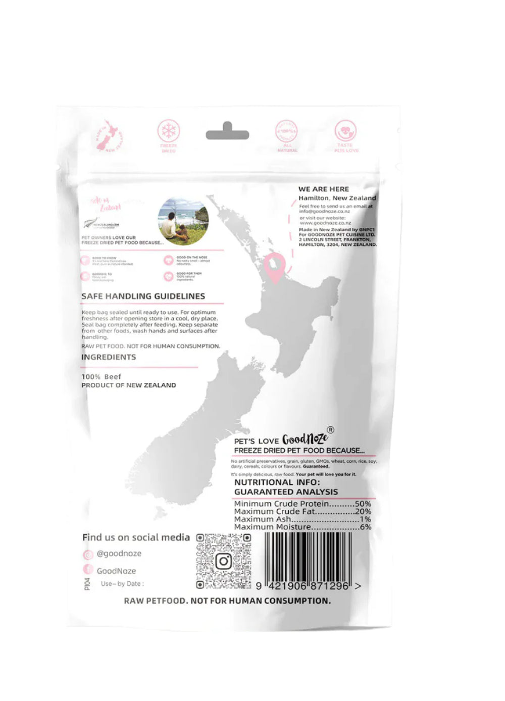 Freeze Dried Treats For Cats - NZ Free  Range Grass Fed Beef Chunks 65g - Slowood
