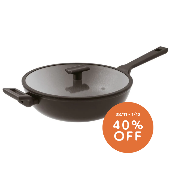 Wok 1 Handle Cm 30 W/Lid Titan Pro Double Induction Aluminum