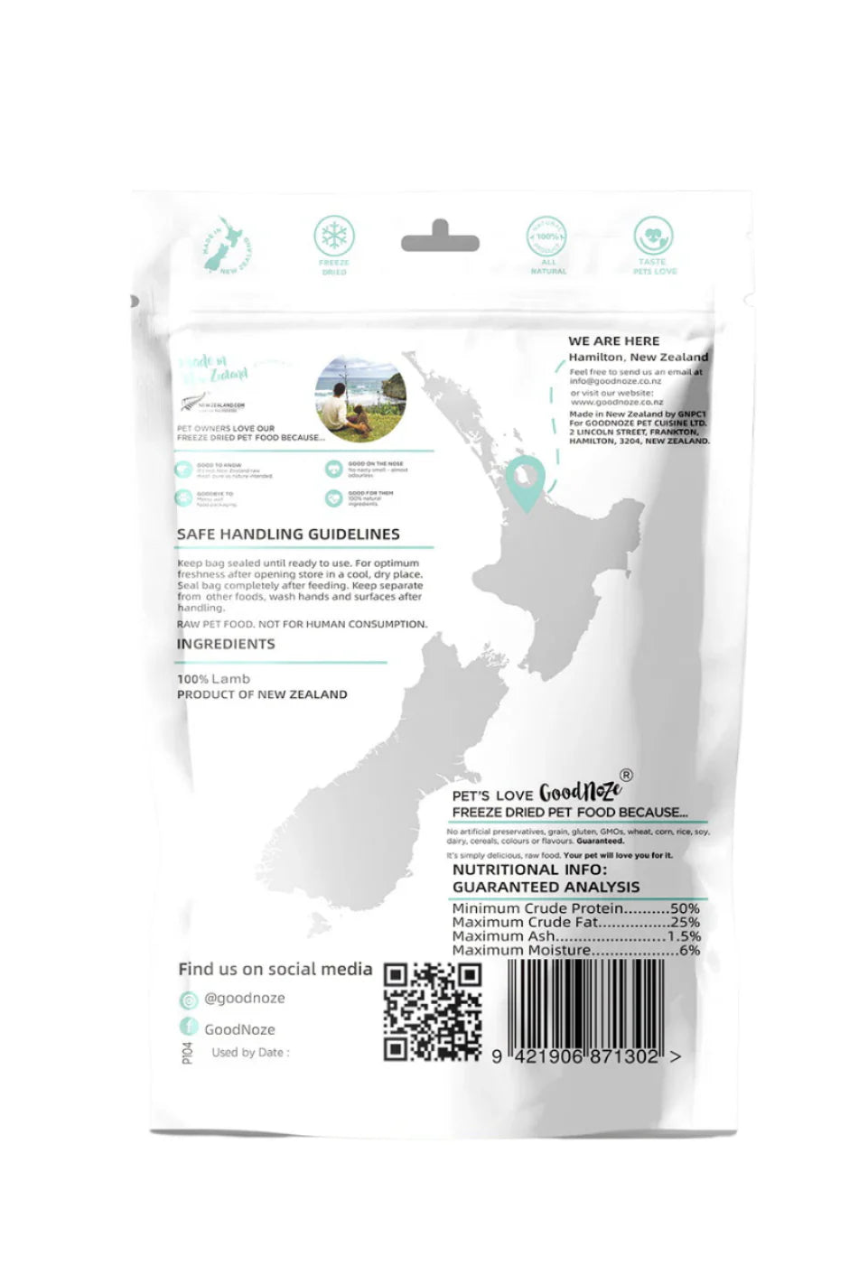 Freeze Dried Treats For Cats - NZ Free  Range Grass Fed Lamb Chunks 65g - Slowood
