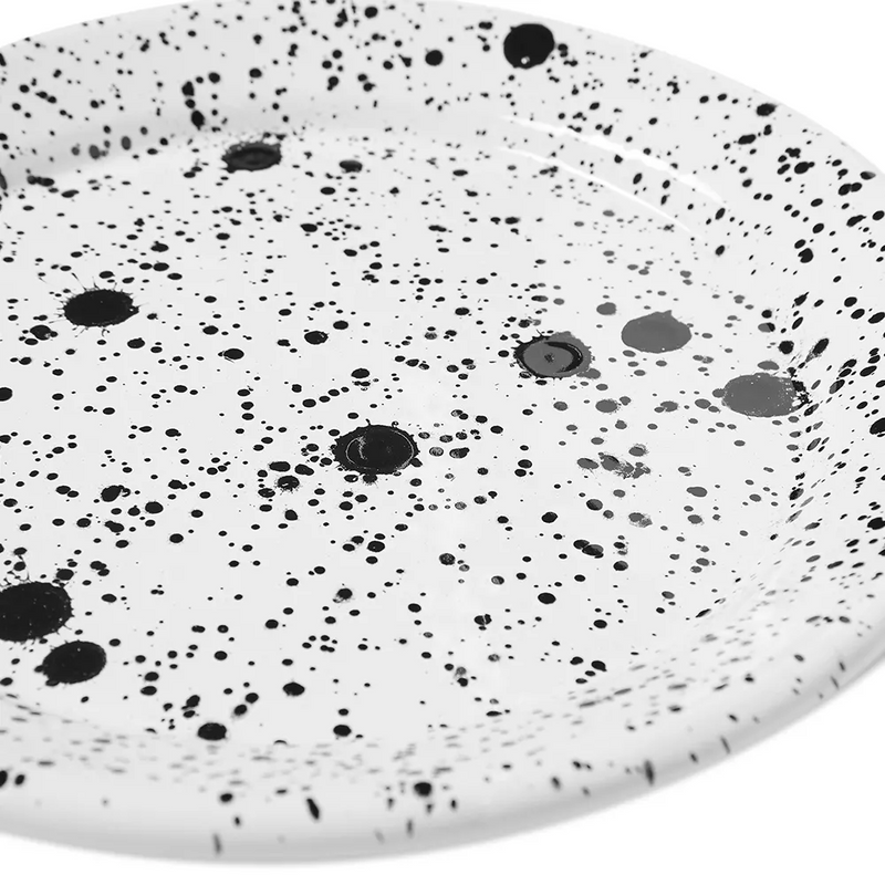 Mediterranean Large Flat Plate 25cm Black Splatter on White - Slowood