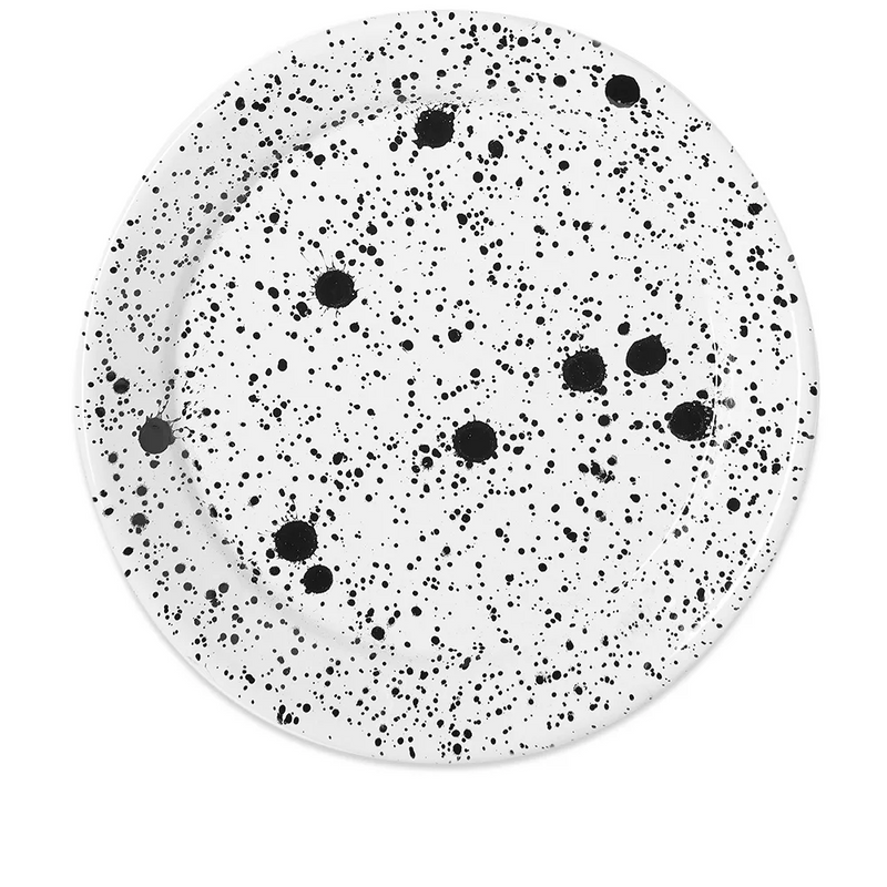 Mediterranean Large Flat Plate 25cm Black Splatter on White