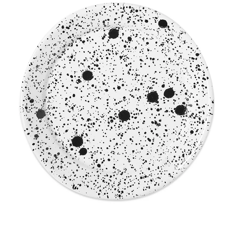 Mediterranean Large Flat Plate 25cm Black Splatter on White - Slowood