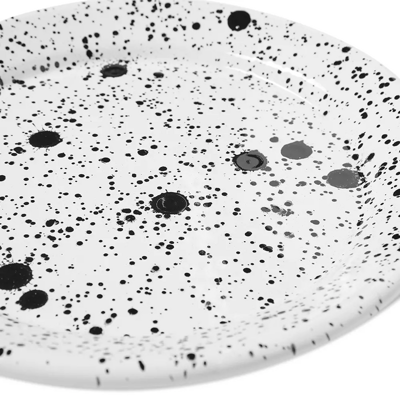 Mediterranean Large Flat Plate 25cm Black Splatter on White
