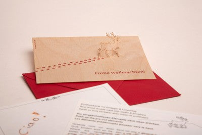 Birch Spear Wood Pop up card - Reindeer - Slowood