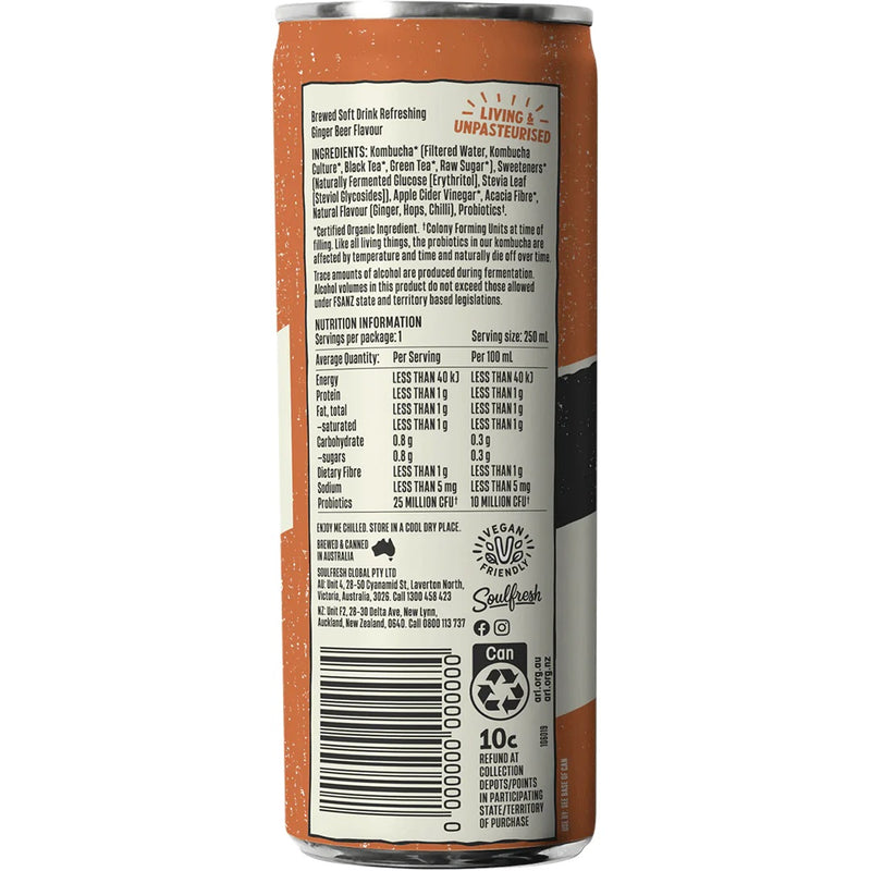 Kombucha Soda Cans - Ginger Beer 250ml - Slowood