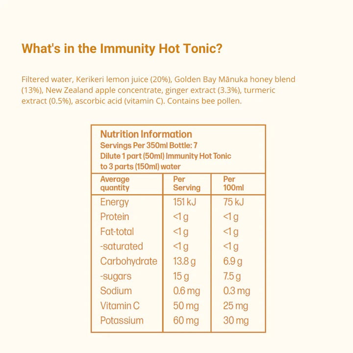 Immunity Hot Tonic - Honey, Ginger, Turmeric & Lemon - Slowood