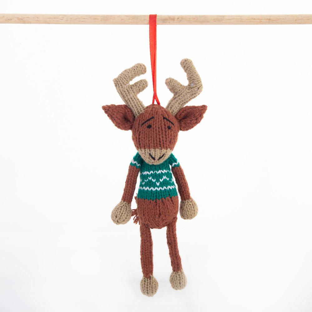 Fairtrade Christmas Decoration - Green Reindeer - Slowood