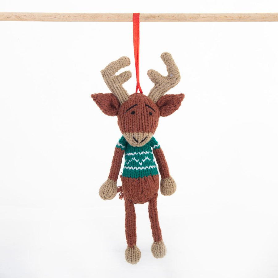 Fairtrade Christmas Decoration - Green Reindeer - Slowood