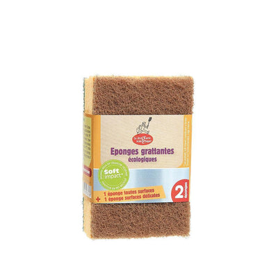 Organic Dishwashing Sponges 2Pcs 1 Green & 1 Brown Sponges - Slowood