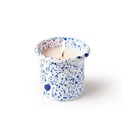 Orange Blossom Candle in Blue on White Splatter Enamelware Container - Slowood