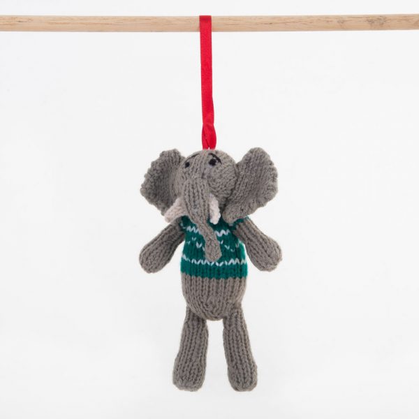 Fairtrade Christmas Decoration - Green Elephant - Slowood